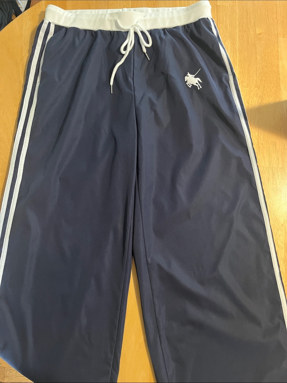 Aloruh Women’s Navy Track Pants White Trim Drawstring Low Waist Sporty Wide Leg